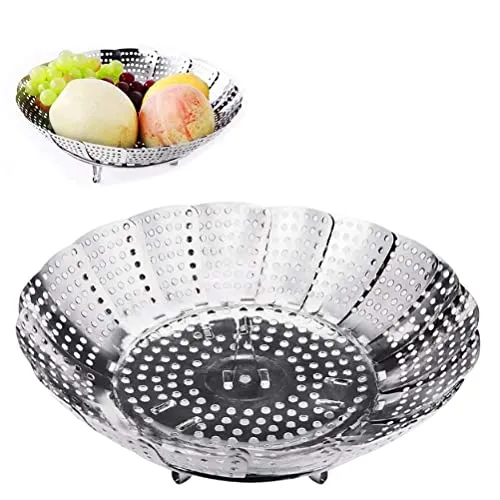 Aomig Dünsteinsatz für töpfe, Einstellbar Edelstahl Dampfgarer, (14 cm-23 cm) Dampfgarer Einsatz, Faltbar Dämpfeinsatz, gemüsedämpfer, gemüsedünster für Kochtöpfeund verschiedenes Kochen