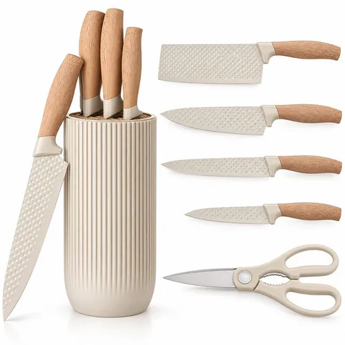 6-teiliges Küchenmesser-Set mit Messerblock und Schere