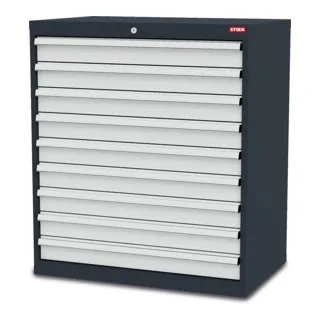 STIER Schubladenschrank mit 9 Schubladen - Robust und Ergonomisch - Werkzeugschränke mit 9 verzinkten Schubladen, 100% Auszug und 80 kg Tragkraft. Ideal für Profis, die Leistung und Ergonomie schätzen.