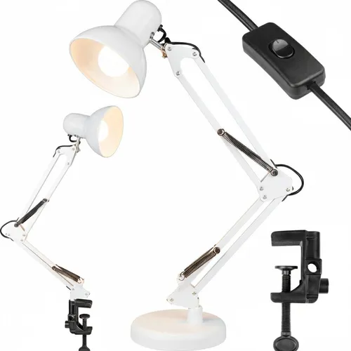 MasterLED Schreibtischlampe – Stromkabels 110 cm – E27 – weiß – Klemme – mit Klemme – verstellbarem Arm – Retro-Stil