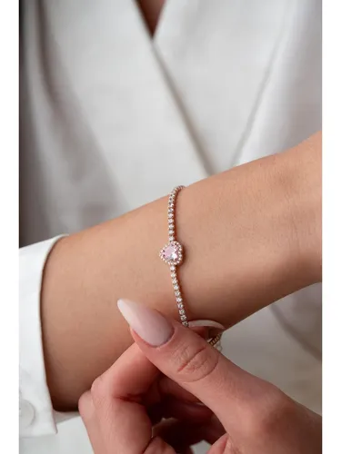 Silber Damenarmband mit rosa Herz-Zirkonia