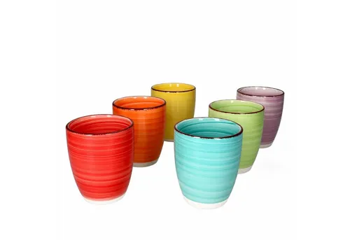 MamboCat Becher 6er Set - Bunte Kaffeebecher ohne Henkel aus Steingut - Thermobehälter mit 6 bunten Kaffeebechern, ideal für stilvolle Kaffeepausen und langlebig durch hochwertiges Steingut.
