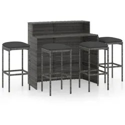 vidaXL 5-tlg. Gartenbar-Set mit Kissen Grau - Gartenmöbel-Set mit elegantem Design, wetterbeständig und leicht zu reinigen. Ideal für Garten, Balkon oder Terrasse. Bequeme, abnehmbare Kissen für zusätzlichen Komfort.