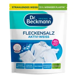 delta pronatura GmbH Dr. Beckmann Fleckensalz Aktiv Weiss , Salz zur Fleckenentfernung für fasertief strahlend weiße Wäsche, 400 g - Beutel 9581