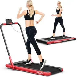 GOPLUS 2 in 1 Klappbares Laufband, kompaktes Laufmaschine mit 1-12 KM/H Geschwindigkeit, bis 120 kg belastbar - Rot