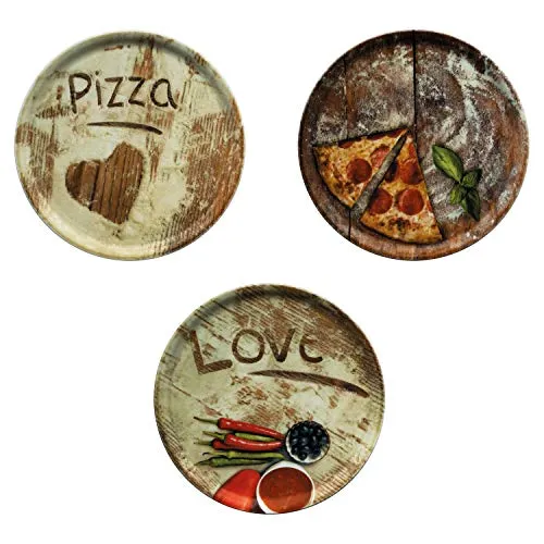 MamboCat Pizzateller 3er Set - Oliven-, Salami- & Lieblingspizza - Pizzateller Set mit 3 dekorativen Platten (Ø 31cm) aus Porzellan, ideal für große Pizzen und als stilvolle Servierplatten für Antipasti und mehr.