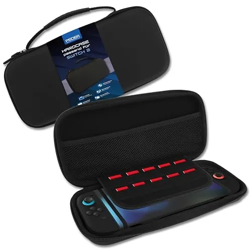PEDEA Tragetasche für Nintendo Switch 2 – Hardcase Schutzhülle mit Zubehörfach – Tasche für Konsole, Joy-Con & Kabel – stoßfest, kratzsicher, kompakt – Reisetasche für Switch 2 2025, schwarz