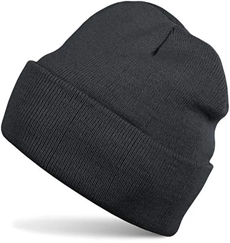styleBREAKER Kinder Beanie Strickmütze mit breiter Krempe, Feinstrick Mütze doppelt gestrickt, Kindermütze 2-5 Jahre 04024030, Farbe:Dunkelgrau