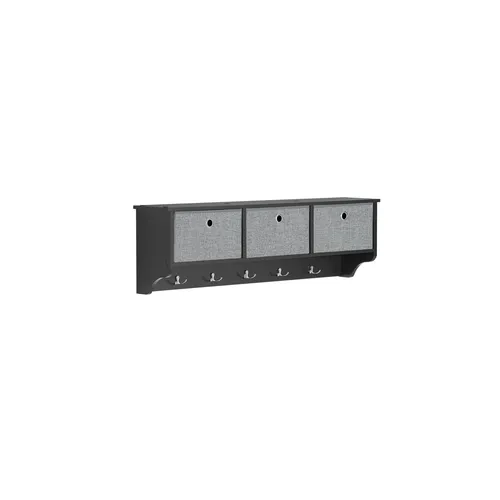 SoBuy Wandgarderobe Schwarz, 5 Haken für Jacken & Mäntel - Garderobe aus FSC 100% Holzwerkstoff, belastbar bis 30 kg. Mit 3 entnehmbaren Vliesboxen für Schlüssel und mehr, ideal für Ordnung im Flur.