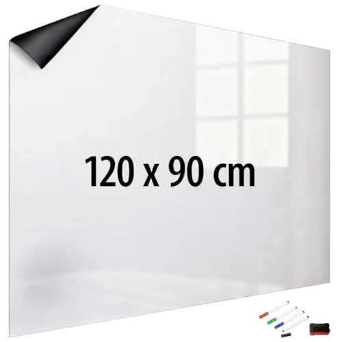 infactory Tafel: Magnetische Whiteboard-Folie, selbstklebend, 4 Marker, 120 x 90 cm (Magnetfolie Kühlschrank, Kühlschrank-Magnet-Message-Board, Stifte)