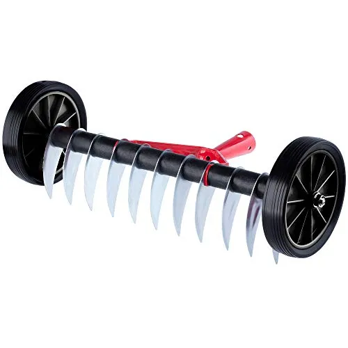 KADAX Rasenlüfter mit Rädern, Gartenkralle für Rasen, Garten, Moos, Schneidrechen aus Metall, manueller Vertikutierer, Gartenzubehör, Rasenbelüfter, Kultivator (ohne Stiel)