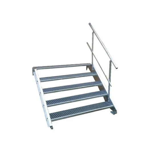 SRM Design Außentreppe 5 Stufen Stahltreppe einseitig. Geländer Breite 90 cm Höhe 70-105cm