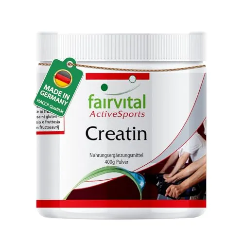 Fairvital | Creatin Pulver - 400g - HOCHDOSIERT - VEGAN - Creatin-Monohydrat als Reinsubstanz ohne Zusatzstoffe