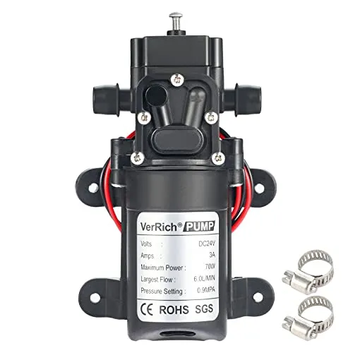 VerRich Wasserpumpe, 24V DC Membranpumpen 70W selbstansaugende Sprühpumpe 6 l/min 0,9MPA 131 PSI