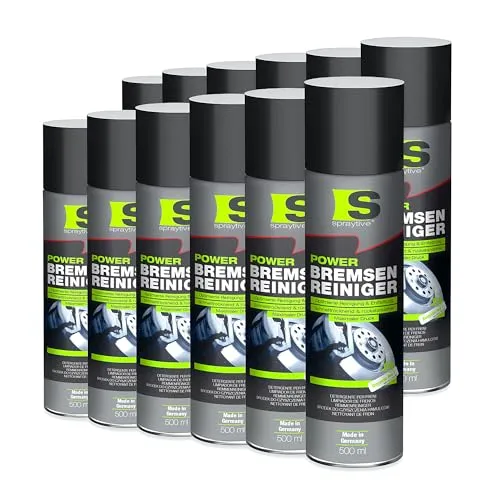 Spraytive 12 x 500ml Power Bremsenreiniger Spray - Hochwirksamer Industriereiniger und Kaltreiniger: Entfernt Schmutz, Öl, Fett, Rost und Bremsflüssigkeit – Made in Germany