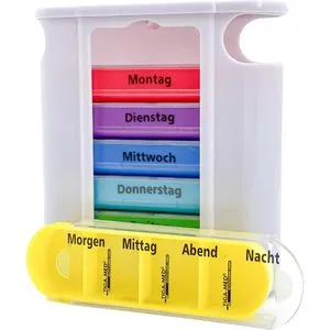 TIGA-MED Tablettenbox 7 Tage, morgens, mittags, abends, nachts, weiß / bunt