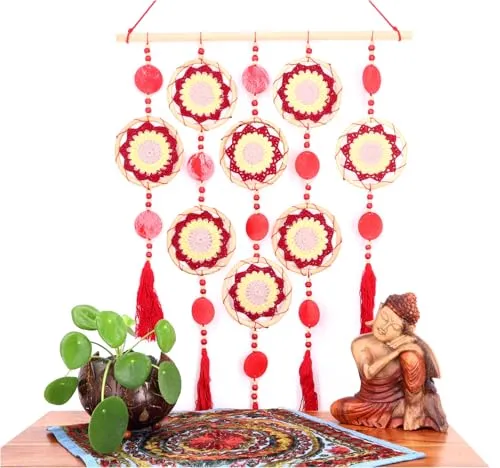 GURU SHOP Mobile, Wanddeko aus Traumfängern - Rot, 100x50x1 cm