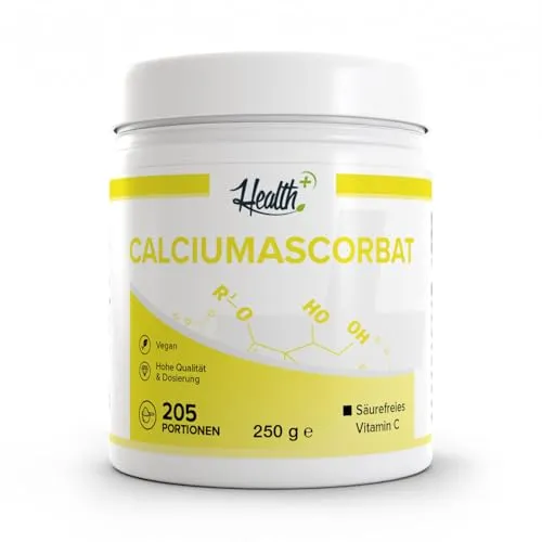 Health+ Calciumascorbat - 250 g, säurefreies Vitamin-C-Pulver, zur Unterstützung des Immunsystems, Made in Germany