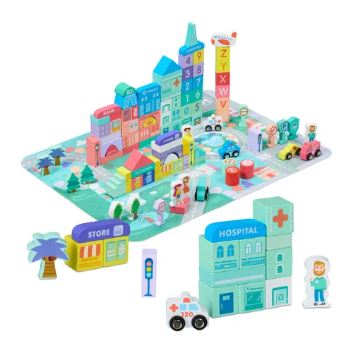 Holzbausteine Stadt Bausteine Bauklötze Holzbauklötze Holzspielzeug Holzklötze