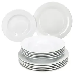 12tlg. Tafelservice TOMMY weiß Porzellan für 6 Personen - Elegantes Porzellan-Tafelservice für 6 Personen, spülmaschinen- und mikrowellengeeignet, ideal für jede Gelegenheit von Frühstück bis Festessen.