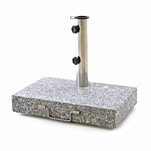 Nexos Sonnenschirmständer Granit Edelstahl 25kg halb eckig - Robuster Schirmständer aus Granit mit Edelstahlhülse, ideal für Sonnenschirme bis 3 m. Mit Griff und Rollen für einfachen Transport im Garten oder auf der Terrasse.