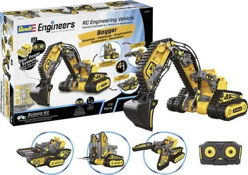 Revell 21304 RC Engineering Vehicle 4in1 - 4 Modelle in einem Set, fördert Technikverständnis und Feinmotorik für Kinder ab 10 Jahren