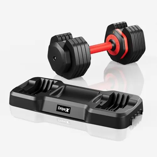 Dripex Hanteln Set 24.5kg Einzeln, Verstellbar Kurzhanteln aus Stahl mit Anti-Rutsch Griff 6.5-24.5 kg mit 5 Gewichtsstufen für Zuhause