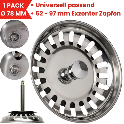 Siebkörbchen Spüle Ø 78 mm Siebkorb für Exzenter Bedienung Sieb Abfluss Küche