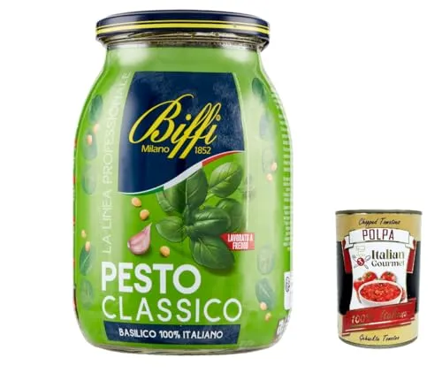 Biffi Linea professionale Pesto classico, 100% italienisches Basilikum, pasta sauce Kochsaucen 980g + Italian Gourmet polpa 400g
