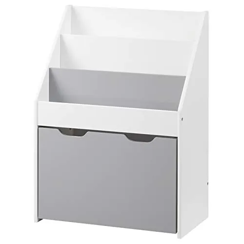 WOLTU Kinderregal – Spielzeugregal mit 3 Regalen und Rädern - Praktisches Kinderzimmerregal aus umweltfreundlichem MDF, bietet stabile Aufbewahrung mit 3 Ablagefächern und einer großen Spielzeugtruhe für Ordnung und Spaß.