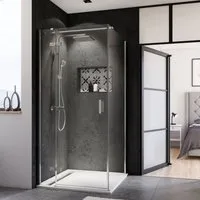 Breuer Panorama Drehtür mit Festteil 90 x 200 cm - Duschkabinen mit stilvollem Design, ideal für moderne Badezimmer und platzsparend durch die flexible Türöffnung.