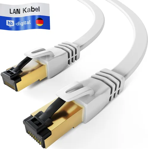 hb-digital 0.5m CAT 8.1 Patchkabel flach RJ45 LAN Kabel U/FTP LSZH 2000 MHz Reines Kupfer weiß
