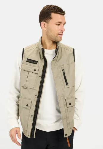 camel active Funktionsweste mit Stehkragen - Outdoor-Weste in Beige, aus 100% Baumwolle, ideal für aktive Freizeitgestaltungen mit praktischem Reißverschluss und Brusttaschen.