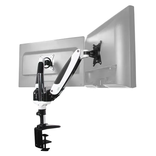 Gasdruck Monitor Doppel Tischhalterung 2-fach Schwenkarm VM-MG2S kurz 15-27 Zoll - Stabile Tischhalterung für 2 Monitore bis 27 Zoll, flexibel schwenkbar und platzsparend. Ideal für ergonomisches Arbeiten und optimalen Blickwinkel.
