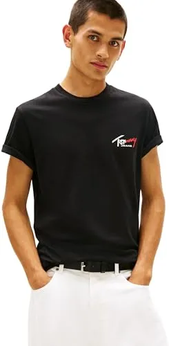 Tommy Jeans Herren TJM Slim Sign Chest T-Shirt XL - Schwarz - Authentisches Tommy Jeans T-Shirt in Schwarz, nachhaltig produziert und ideal für modische Outfits im Alltag.