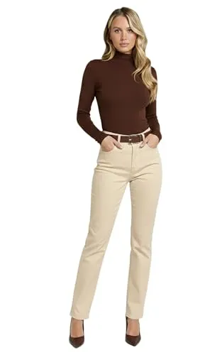 ESRA Beige Hose Damen - Elegante Stretch Business Hose mit High Waist - Zeitlose beige Damenhose mit High Waist für Büro und Freizeit. Bequemer Baumwoll-Stretch sorgt für hohen Tragekomfort und Bewegungsfreiheit. Ideal kombinierbar mit Blusen oder Blazern und perfekt für jeden Anlass.