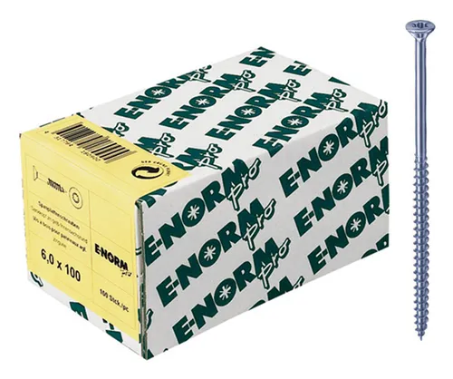 E-NORMpro Spanplattenschrauben Senkkopf verzinkt blau Teilgewinde Kreuzschlitz PZ D 6 x 100 / 60 mm - (VPE: 100 Stück)