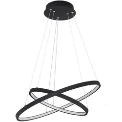Pendelleuchte Ringe in schwarz-matt mit LED - Moderne Deckenpendelleuchte für den Esstisch, dimmbar mit Memory-Funktion, 1300 lm Lichtstrom und energiesparendes 42 Watt LED Leuchtmittel, ideal für Wohnräume.