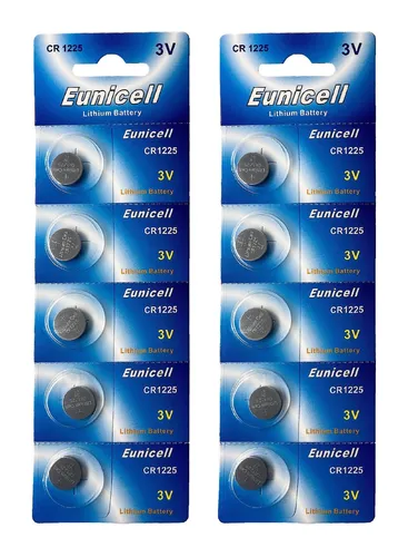 ☀️☀️☀️☀️☀️ 10 x CR1225 3V Lithium Knopfzelle 48 mAh (2 Card a 5 Batterien) Euni
