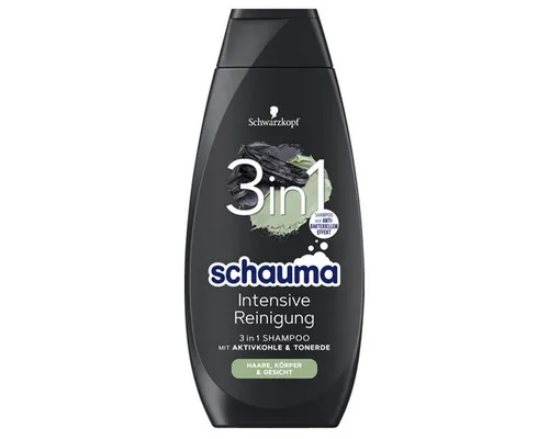 Schauma Haarshampoo 3 in 1 - Shampoo für Haare, Körper und Gesicht mit Aktivkohle & Tonerde, bietet intensive antibakterielle Reinigung und ein frisches Gefühl, vegan und silikonfrei.