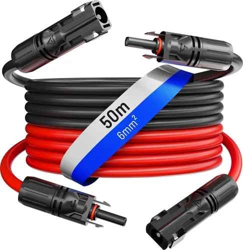 hb-digital 2x 50m Solar Verlängerungskabel 6 mm² Schwarz/Rot - Hochwertiges Solar Verlängerungskabel mit robustem Außenmantel, ideal für den Einsatz im Freien. Witterungs- und UV-beständig, für maximale Flexibilität bei jedem Wetter.