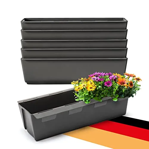 BigDean 6er Set Paletten Blumenkästen - Einsatz - mit Hängesystem zum Einhängen - 37cm anthrazit - Pflanzkasten für Europalette Balkonkasten Blumentopf - aus recyceltem PP-Kunststoff