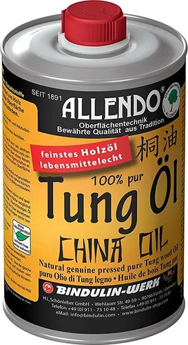 Produktbild Allendo® 100% pures Tung Öl, für Innen & Außen, Holzimprägnierung farblos seidenmatt von Bindulin-500ml