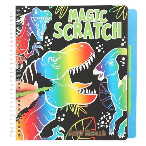 Depesche 12732 Dino World - Magic Scratch Book, kreatives Kratzbuch mit coolen Dinosaurier-Motiven und buntem Farbverlauf
