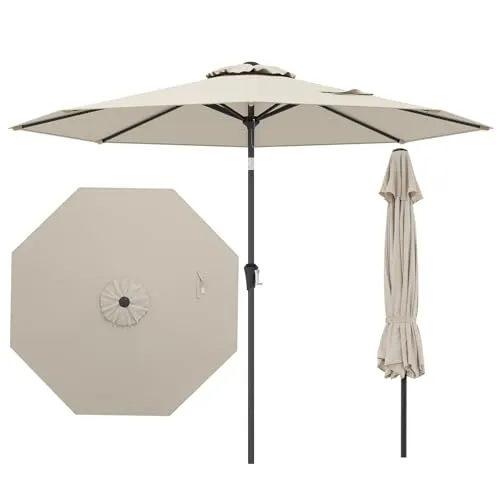 COSTWAY Sonnenschirm 270 cm mit Kurbel und Neigefunktion in beige von Costway