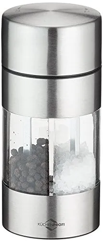 Küchenprofi Kombimühle TRATTORIA, 14cm Edelstahl - Küchenhelfer mit 2in1 Konzept für Salz und Pfeffer, hochwertiges Keramikmahlwerk für feines oder grobes Mahlen, bereits befüllt und ideal als Geschenk.