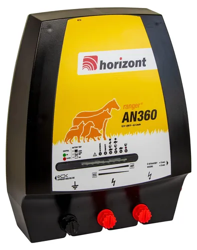 horizont 12 V / 230 V Weidezaungerät - ranger® AN360 - Vielseitiges Dualgerät für effizienten Weidezaunbetrieb mit 6 Modi. Hohe Spannung und kontrollierte Impulsfolge für individuelle Anpassung. Robust und wetterfest - ideal für den Außeneinsatz.
