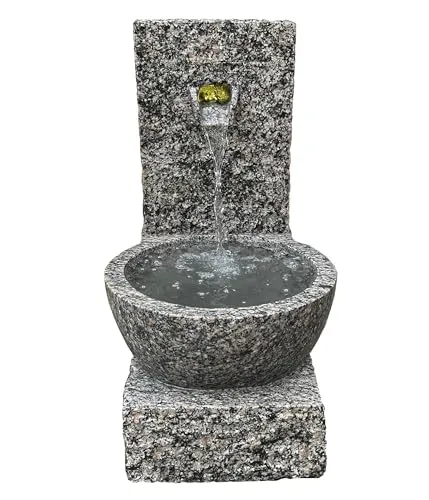 Dehner Gartenbrunnen Peel mit LED-Beleuchtung - Brunnen & Kaskaden, frostbeständig und aus robustem Granit, ideal für stimmungsvolle Gartenatmosphäre mit warmweißem Licht und beruhigendem Wasserplätschern.