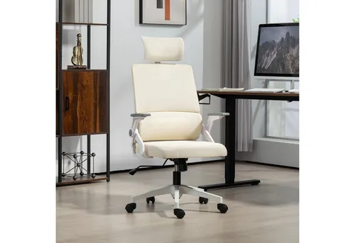 Ergonomischer Bürostuhl mit verstellbarer Kopfstütze - Beige - Bequemer Schreibtischstuhl für langes Sitzen. Der atmungsaktive Mesh-Stoff sorgt für ein angenehmes Klima beim Arbeiten.