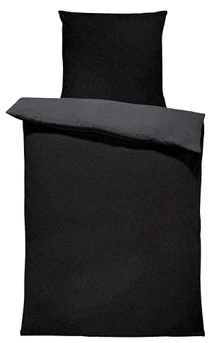 one-home Winter Bettwäsche Doubleface Uni Wende kuschelig flauschig warm weich Fleece, Größe:2 teilig 135x200 cm, Farbe:schwarz/anthrazit
